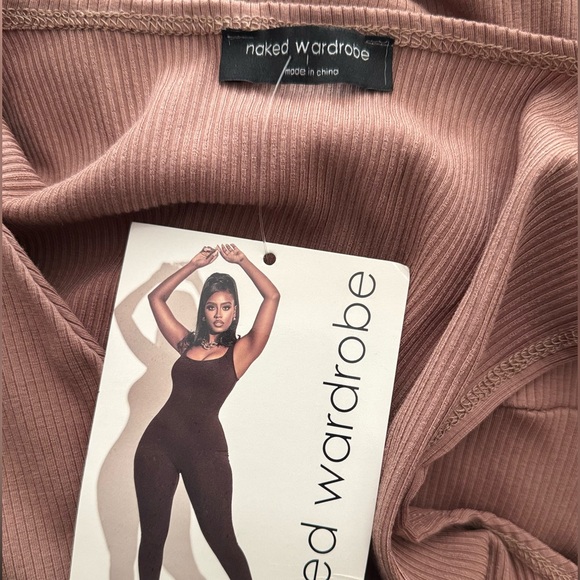 NWT Naked Wardrobe All Snatched Bustier Ribbed Tan Nude Jumpsuit Size Large - Picture 5 of 6